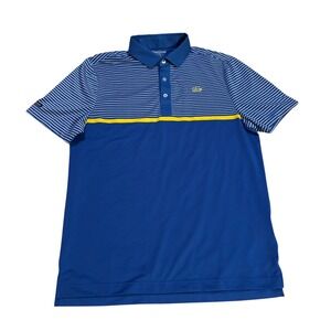 Good Good Golf Mens Small Blue Striped Performance Polo Shirt Short Sleeve